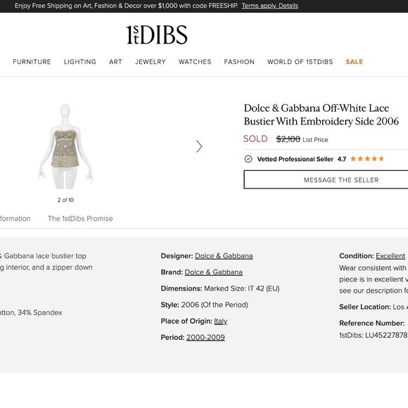 RARE ARCHIVAL 2006 Dolce & Gabbana Off-White Lace Bustier With Embroidery - Picture 2 of 4